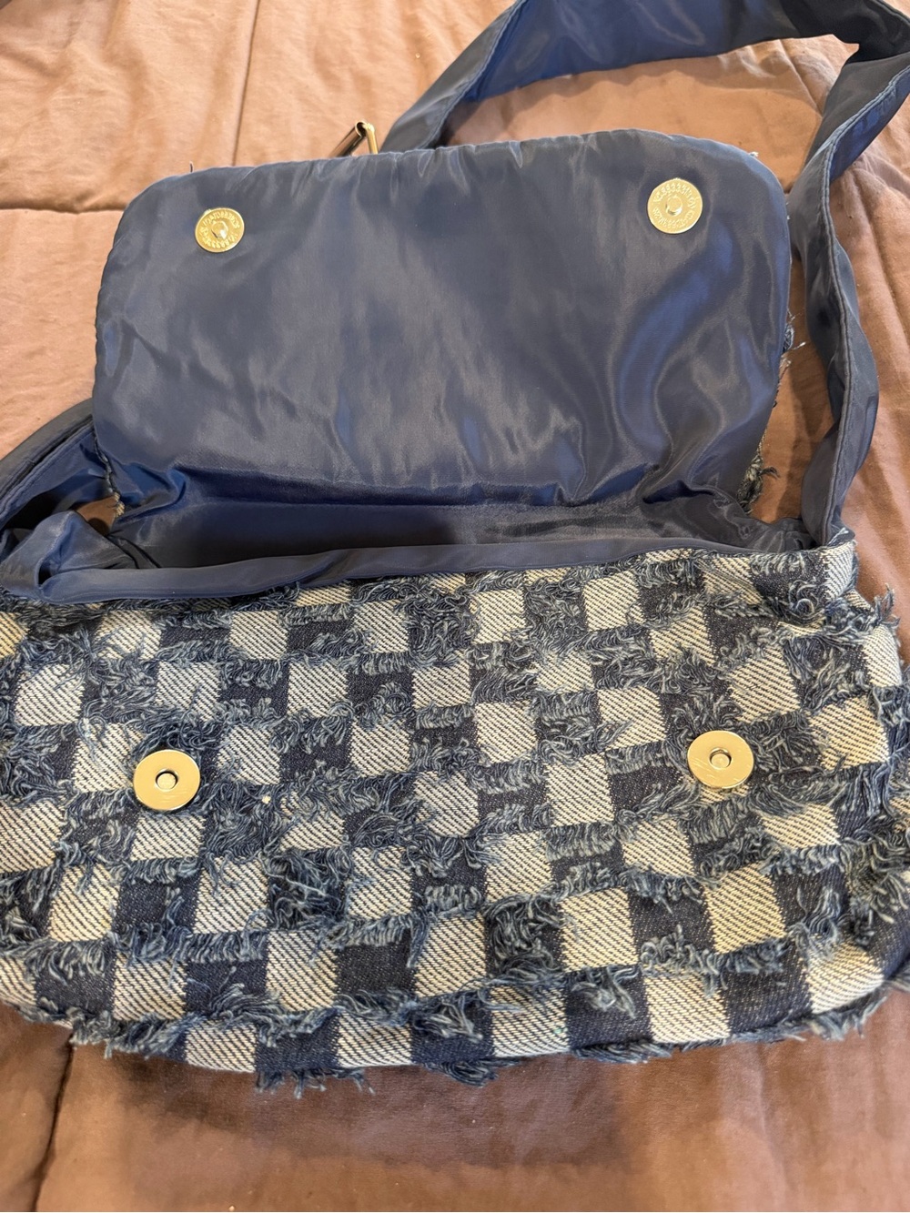 Frayed Check Crossbody Bag in denim color - Picture 3 of 5